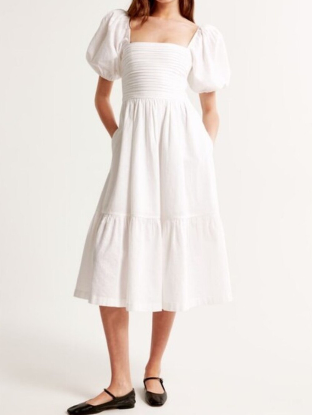 Abercrombie & Fitch Emerson Poplin Puff Sleeve Midi Dress White Bridal Size M